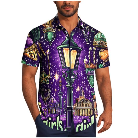 HXWCHs Men's Casual Short Sleeve Printed Party Shirt Button Down Summer Beach Comfortable top XXXXXL Purple