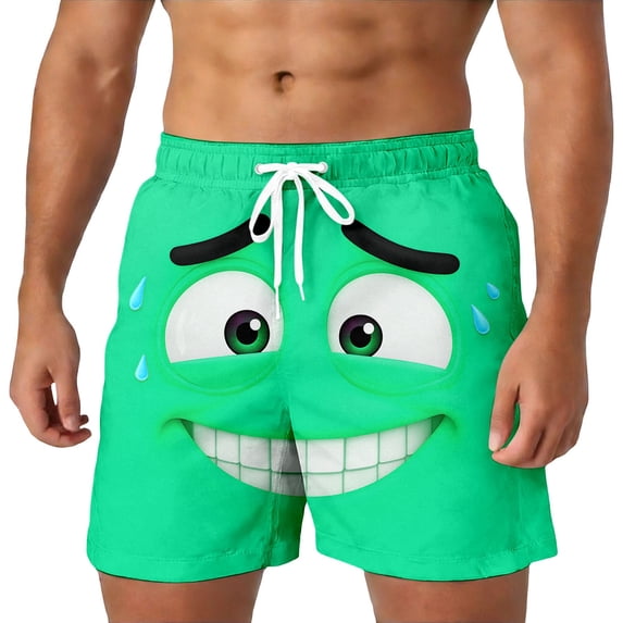 HXWCHs Men's Casual Shorts with Unique Face Pattern Design for Comfortable Lightweight Summer Outdoor Streetwear Fashion L Mint Green
