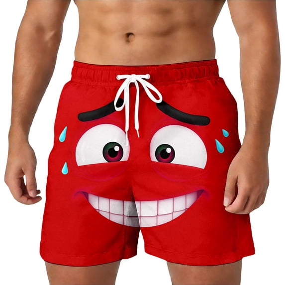 HXWCHs Men's Casual Shorts with Unique Face Pattern Design for Comfortable Lightweight Summer Outdoor Streetwear Fashion M Red