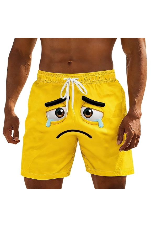 Men's Casual Shorts with Unique Face Print Design Lightweight Comfortable Summer Outdoor Streetwear Bottoms for Daily Wear XXXXXXL Yellow