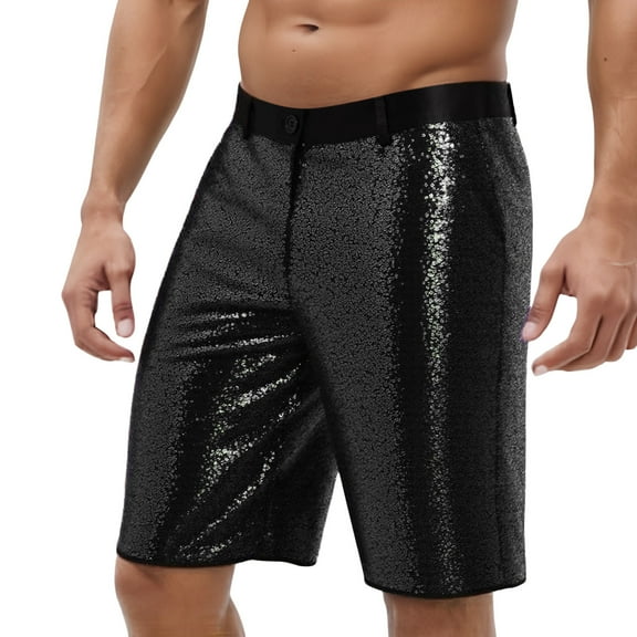 HXWCHs Men's Casual Summer Shorts with Sequins Elastic Waist Comfortable Walking Party Outfit Versatile Stylish Relaxed Fit Breathable Lightweight Black S