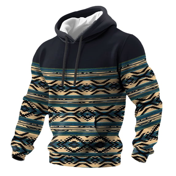 HXWCHs Men's Casual Western Aztec Style Hooded Sweatshirt Long Sleeve Relaxed Fit top with Pockets XXXL Beige