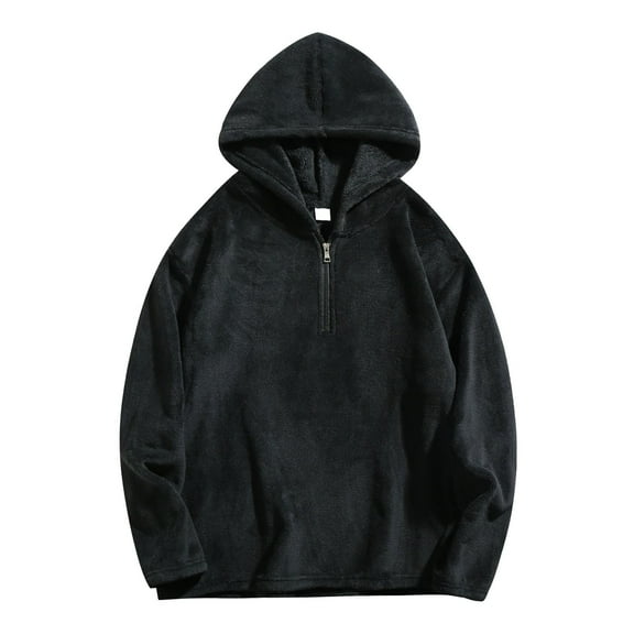 HXWCHs Men's Fall/Winter Fleece Hoodie Men's Winter Zip Up Hooded Sweatshirt Soft Cozy Outdoor Sports Jacket Comfortable Casual Pullover Black M