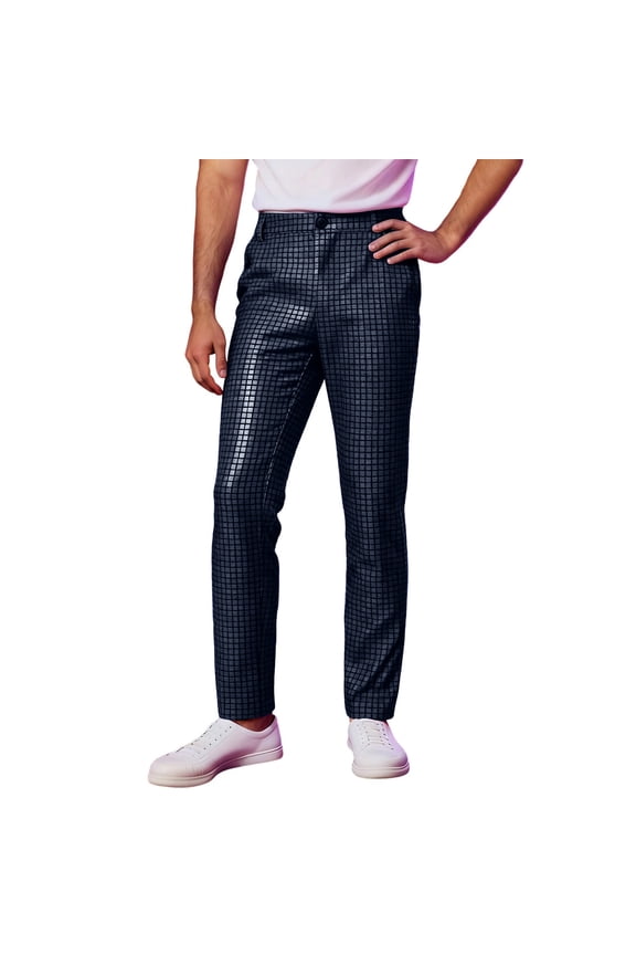 Men's Festive Nightlife Casual Trousers wtih Gold Sequins for Hop Style and Relaxed Daily Wear S Black