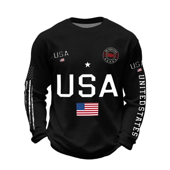 HXWCHs Men's Independence Day Themed Printed Casual Crew Neck Long Sleeve Hoodless Sweatshirt for Everyday Wear L Black
