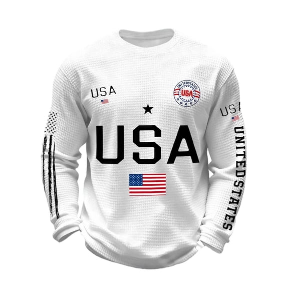 HXWCHs Men's Independence Day Themed Printed Casual Crew Neck Long Sleeve Hoodless Sweatshirt for Everyday Wear XXL White