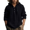 thumbnail image 1 of HXWCHs Men's Lightweight Hoodie for Spring Men's Lightweight Linen Hooded Pullover Shirt Casual Long Sleeve Button Down Beach Yoga top for Everyday Wear Black S, 1 of 8