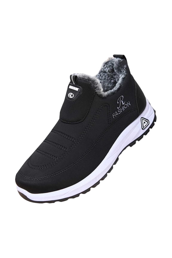 Men's On Sneakers Winter Warm Lined Casual Comfortable Walking Shoes Lightweight Soft Sole Non Footwear 8.5 Black