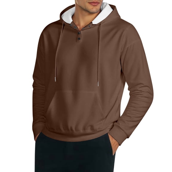 HXWCHs Men's Oversized Hoodie Trendy Men's Winter Button Front Hooded Sweatshirt Soft athletic Pullover with Pocket for Casual Wear Brown XXL