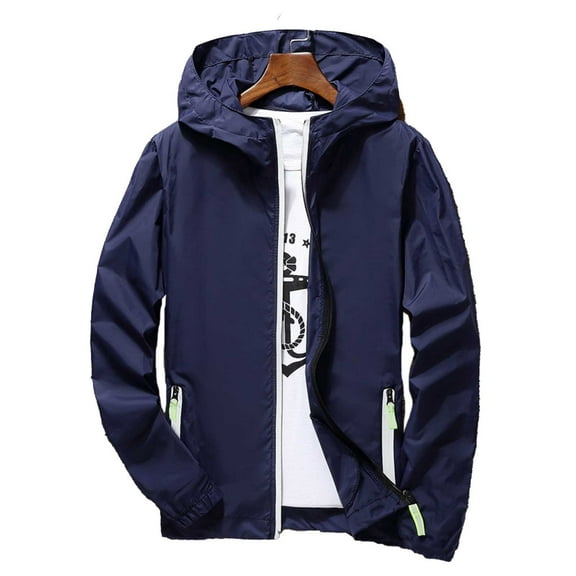 HXWCHs Men’s Reflective Summer Windbreaker - Plus Size Ultra-Thin, Quick-Dry Oversized Coat Blue L