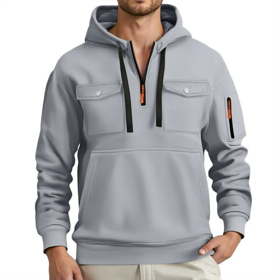 HXWCHs Men's Soft Pullover Hoodie Men's Zip Up Hooded Pullover with Pockets Lightweight Casual Sportswear for Outdoor Activities Comfortable Winter Wear Light Gray M