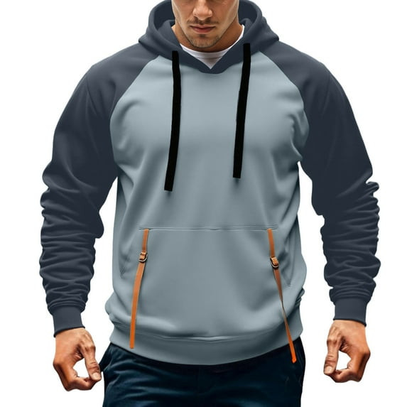 HXWCHs Men's Solid Color Hoodie Classic Men's Casual Solid Color Pullover Hoodie Streetwear Comfortable Drawstring Sweatshirt for All Seasons Blue XXL