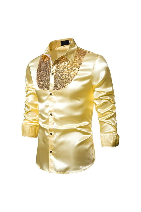 Men's Solid Slim Fit Button Down Long Sleeve Dress Shirt for and Casual Wear M Gold