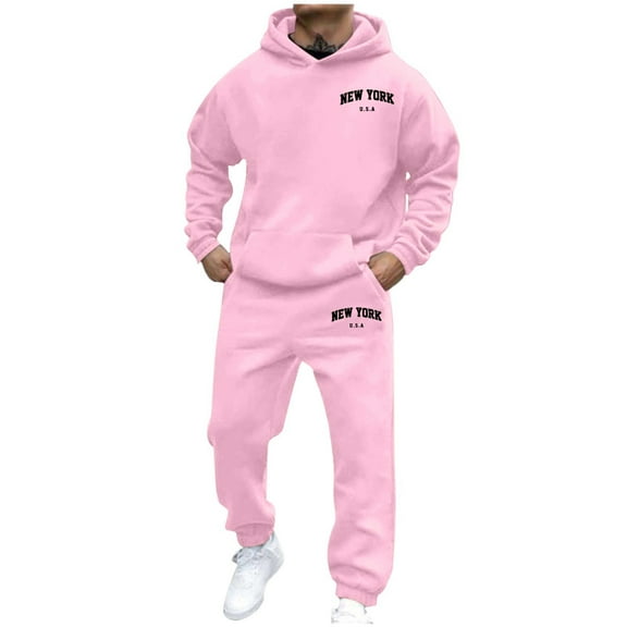 HXWCHs Men's Streetwear Hoodie Set Comfort Pullover with Stylish Print Design XL Light Pink