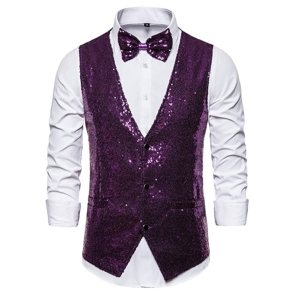 HXWCHs Men's Suit Vest Slim Fit Business Wedding Sleeveless Tank with Cravat Ideal Outerwear for formal Occasions XXXL Purple