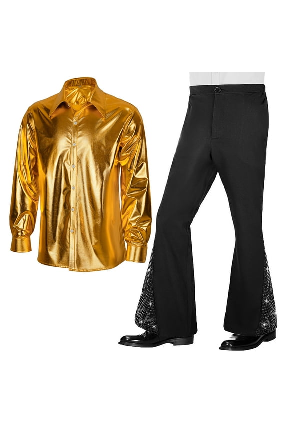 Men's Suits Product Category Men’s Suits 2 | Men’s Carnival Performance Set Hippie Style top and Pants Set - Versatile Partywear with Patterned Design and Comfortable Fit S Gold