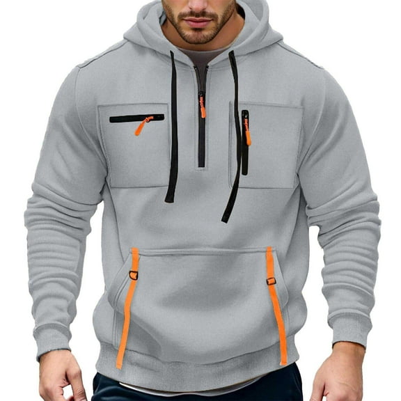 HXWCHs Men's Thermal Lined Hoodie Men's Zip Up Lined Hooded Sweatshirt Winter Warm Comfortable Streetwear Pullover with Pocket Light Gray XXXL