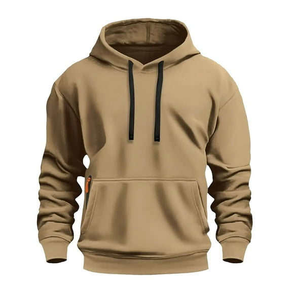 HXWCHs Men's Warm Hoodie Men's Slim Fit Hooded Sweatshirt Casual Pullover for Fall Winter Daily Wear Comfortable Non Stretch Pure Color Hoodie Khaki XL