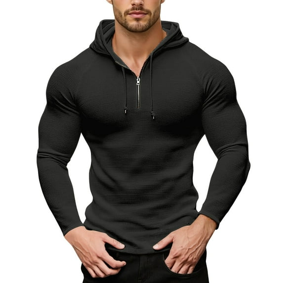 HXWCHs Men's Water-Resistant Hoodie Men's Lightweight Knitted Zip Up Hoodie Long Sleeve Casual Pullover Sweater for Everyday Wear Black L