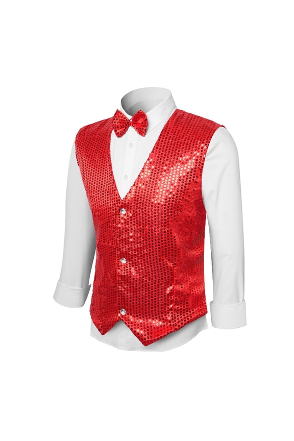 Men's formal Rhinestone Dress Vest for Stage Performance Gala Wedding Evening Party EventsL Red