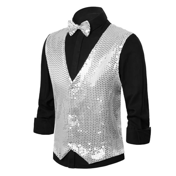 HXWCHs Men's formal Rhinestone Dress Vest for Stage Performance Gala Wedding Evening Party EventsL Silver