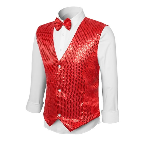 HXWCHs Men's formal Rhinestone Dress Vest for Stage Performance Gala Wedding Evening Party EventsM Red