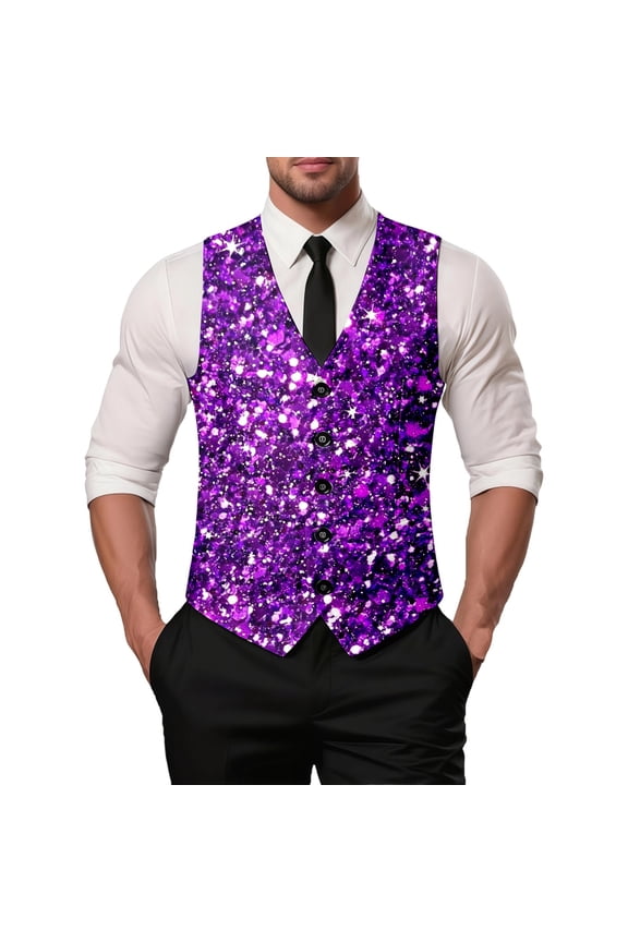 Men's formal Vest Sleeveless Jacket with Carnival Print for Wedding Party Evening Gala Celebration XXL Purple