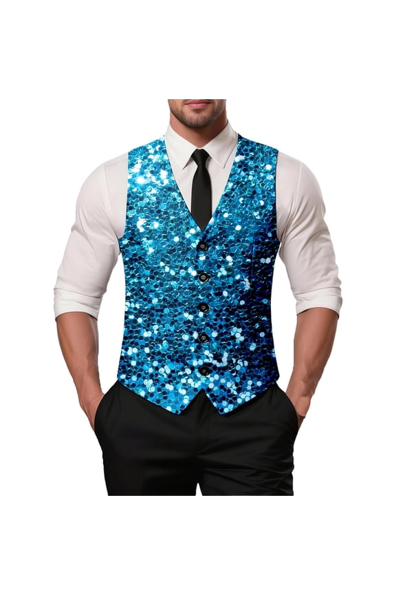 Men's formal Vest Sleeveless Jacket with Carnival Print for Wedding Party Evening Gala Celebration XXL Sky Blue