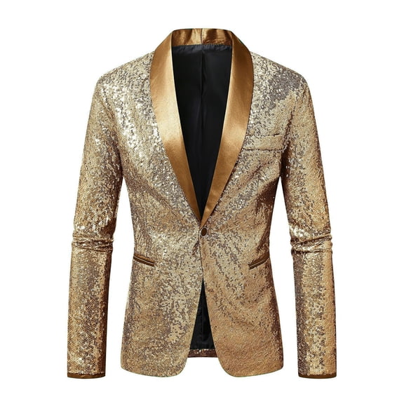 HXWCHs Mens & Suit Jackets Sequin Evening Jacket for formal Nightclub Performances Elegant Coat for Grooms Wedding Tuxedo Nightwear Party Attire S Gold