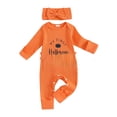thumbnail image 1 of HXWCHs My First Halloween Outfit Baby Girl Ribbed Romper Long Sleeve 1st Thanksgiving Clothes Preemie Fall Size: 6-12 Months Orange, 1 of 6