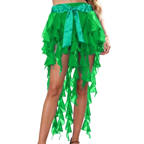 HXWCHs Nine Scarf Belly Dance Performance Belt Flowy Chiffon Wrap Sash Waist Chain Accessory One Size Green
