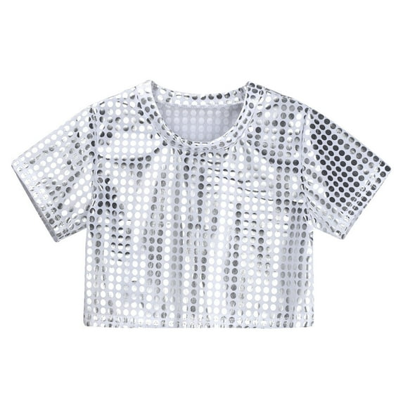 HXWCHs Party Top for Toddler Girls Festive Glitter Sequin Casual Tee 4-5 Years Silver