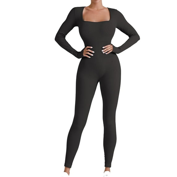 HXWCHs Petite Yoga Pants Women's Long Sleeve Ribbed Yoga Jumpsuit Full Body Workout Bodysuit Pants for Fitness S Grey