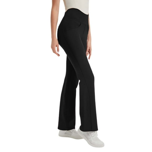 HXWCHs Petite Yoga Pants for Women High Waist Flare Trousers with Pockets Black L