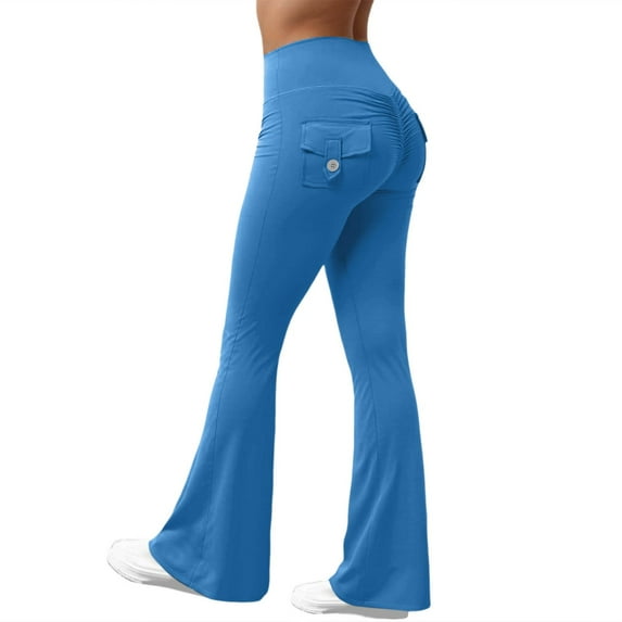 HXWCHs Petite Yoga Pants for Women High Waist Flare Trousers with Pockets Blue L