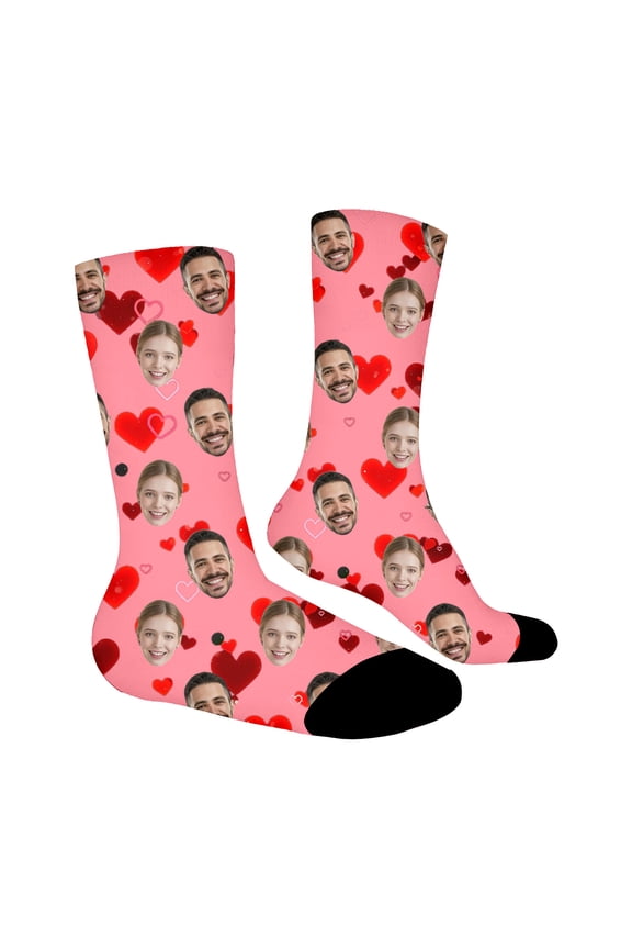 Photo Socks Customized with Your Own Pictures Unique Novelty Stockings for One Size Pink