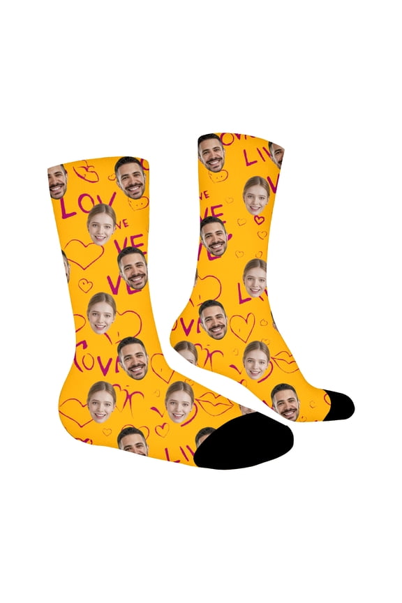 Photo Socks Customized with Your Pictures Unique Novelty Stockings One Size Yellow