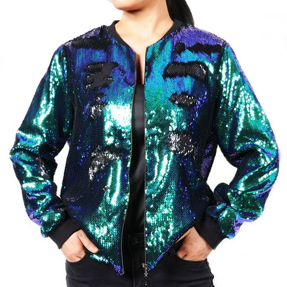 HXWCHs Plus Size Sequin Baseball Jacket for Women Sparkly Fashion Outerwear Stylish Shiny Coat L Green