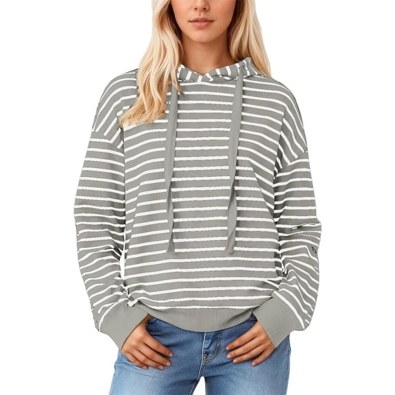 HXWCHs Plus Size Striped Long Sleeve Shirt Women Y2k Oversized Crewneck Vintage Tops Drop Shoulder Preppy Pullover 6-Grey XL