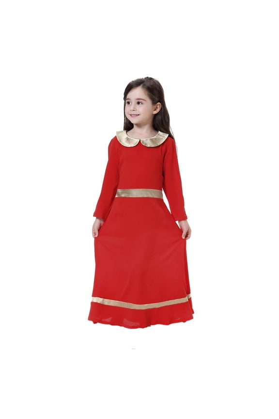 Pocket Dress Elegant Girl Summer Dress with Contrast Long Sleeves and Flowing Skirt 2-3 Years Red