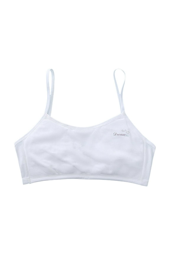 Pre-Teen First Bra - Organic Cotton Seamless Soft Cup Undergarment for Developing Girls One Size White