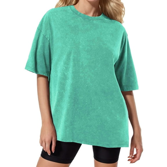 HXWCHs Product Category Women's T-Shirts Women Wash To Do Old T Shirt Batik Loose Short Sleeve Fashion Top XL Green