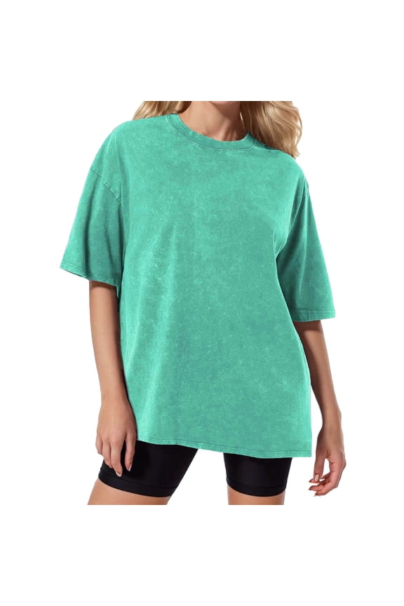 Product Category Women's T-Shirts Women Wash To Do Old T Shirt Batik Loose Short Sleeve Fashion Top XL Green