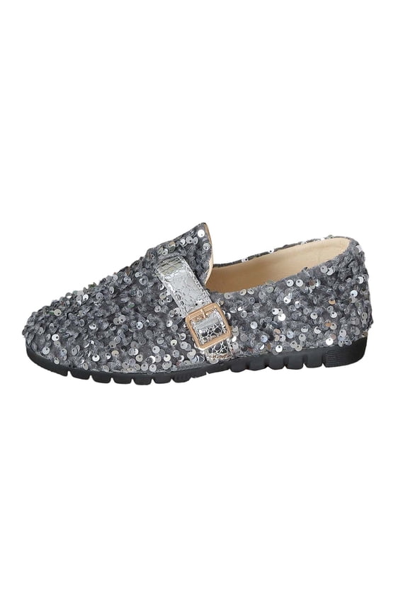 Retro Glitter On Casual Shoes for Women Comfortable Round toe Everyday Walking Lightweight Flexible Durable Sole 40 Silver