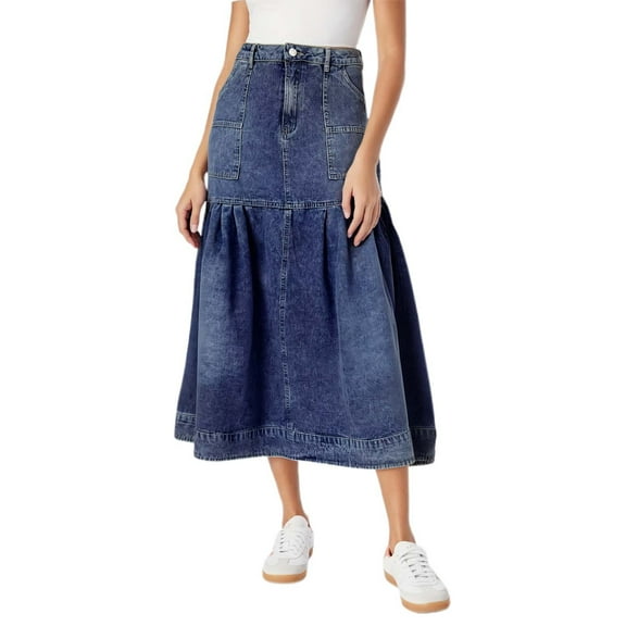 HXWCHs Retro High Waist A Line Denim Long Skirt for Women Casual Street Style Fashion Blue S