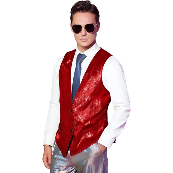 HXWCHs Reversible Sequin Glitter Vest for Men Sparkling Party Wear Shiny Metallic Double Night Out Fashion XXXXL Red