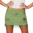 thumbnail image 1 of HXWCHs Sequin Glitter Floral Beaded Mini Skirt Low Waist Tassled Party Clubwear Evening OutfitL Green, 1 of 5