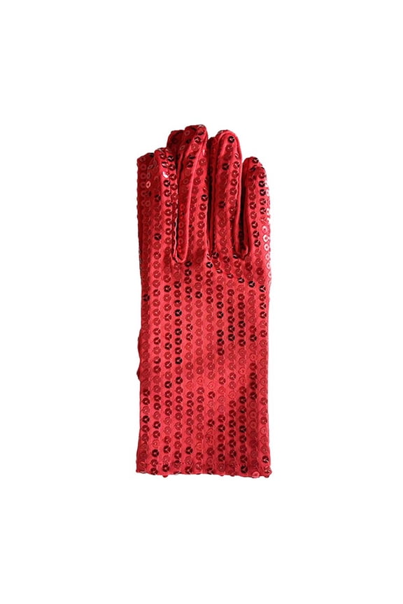 Sequin Glove Bling Performance Glove for 80s 90s Dress Up and Rave Party Events One Size Red