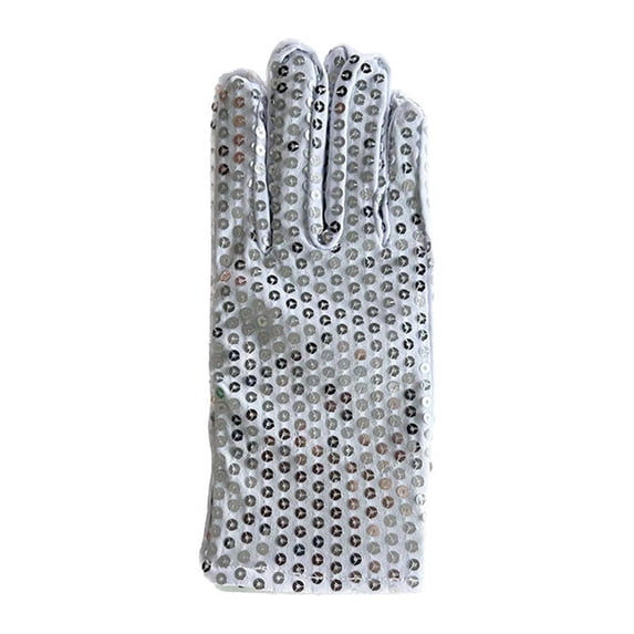 HXWCHs Sequin Glove Bling Performance Glove for 80s 90s Dress Up and Rave Party Events One Size Silver