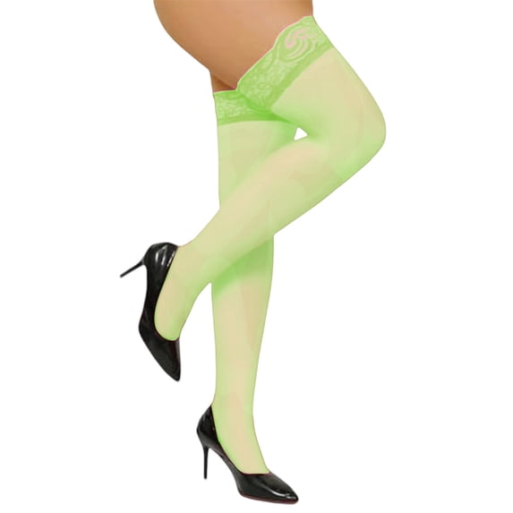HXWCHs Sheer Over The Knee Stockings with Lace top Thin Stretchable Comfortable Nylon Blend Thigh High Socks One Size Green